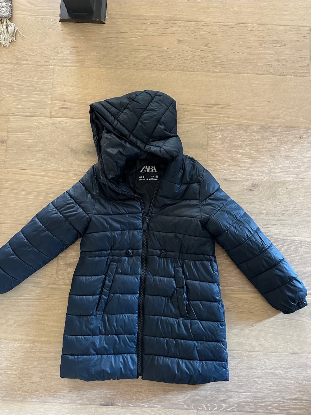 Zara Navy Quilted Hooded Puffer Jacket